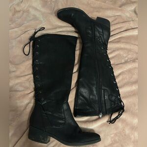 Baretraps Tall Black Lace Heeled Boots, Almost new!!